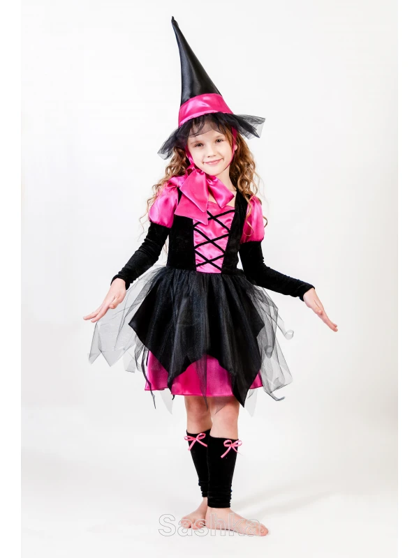  Карнавальний костюм Відьмочка (малинова) для дівчинки на Хелловін, розмір 98-140